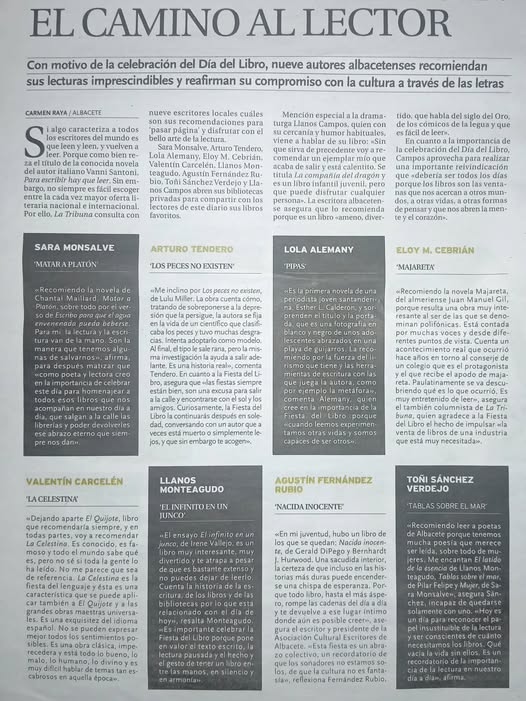 Recorte de prensa del Dia del Libro en La Tribuna de Albacete